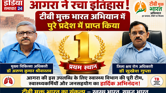 आगरा ने टीबी मुक्त भारत अभियान में पूरे प्रदेश में प्राप्त किया प्रथम स्थान